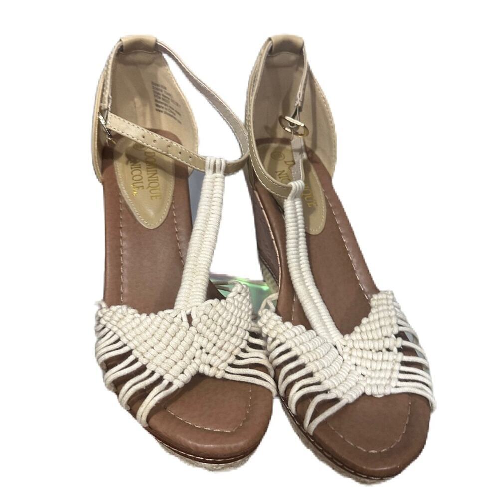 Dominique Nicole Gelsey Wedge Sandals Cream Boho Crochet Platform Heels 8.5